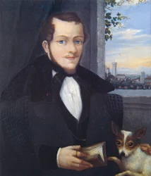 Selbstbildnis Joseph Bayer mit Hund